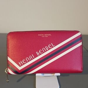 HENRI BENDEL NEW YORK Red Stripe Zip Around Long Wallet